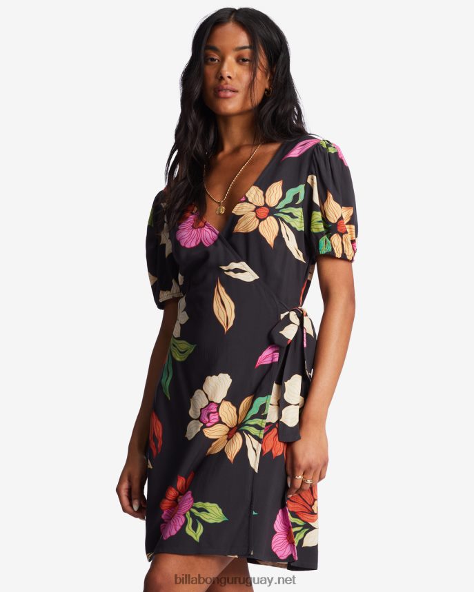 mini vestido cruzado de trópico caliente mujer guijarro negro DR68442183 Billabong