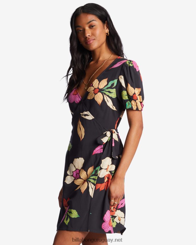 mini vestido cruzado de trópico caliente mujer guijarro negro DR68442183 Billabong