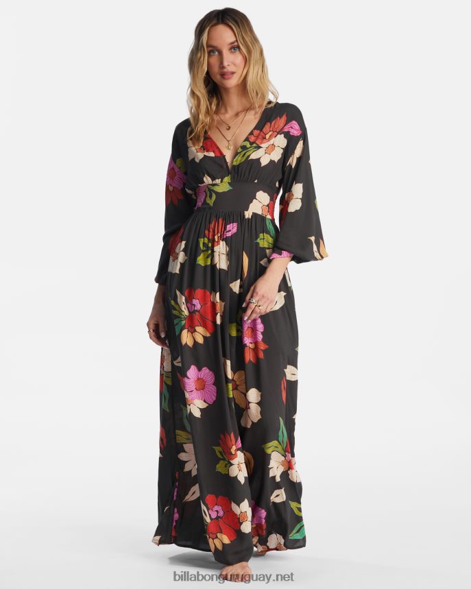 vestido largo de manga larga con flores nocturnas mujer guijarro negro DR68442093 Billabong