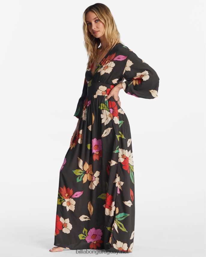 vestido largo de manga larga con flores nocturnas mujer guijarro negro DR68442093 Billabong