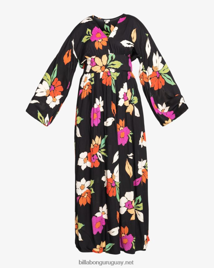 vestido largo de manga larga con flores nocturnas mujer guijarro negro DR68442093 Billabong