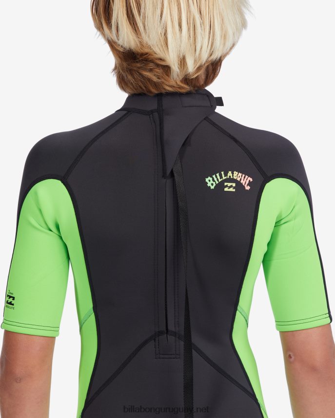 Traje de primavera con cremallera trasera absoluta de manga corta de 2/2 mm Niños verde neón DR6844906 Billabong